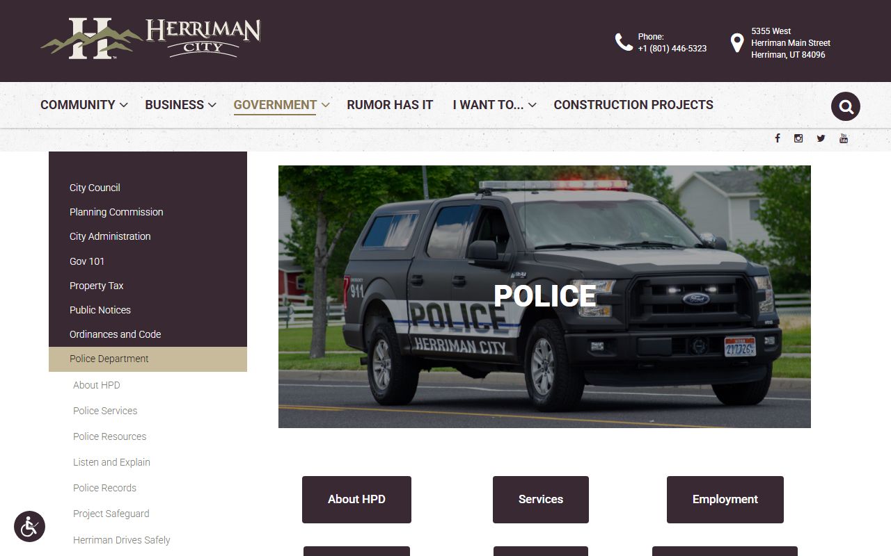 Herriman City Police Department page for 72 hour booking information