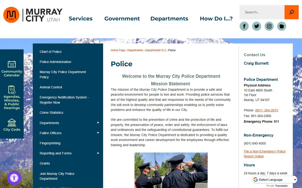 Murray City Police Department website for 72 hour booking information