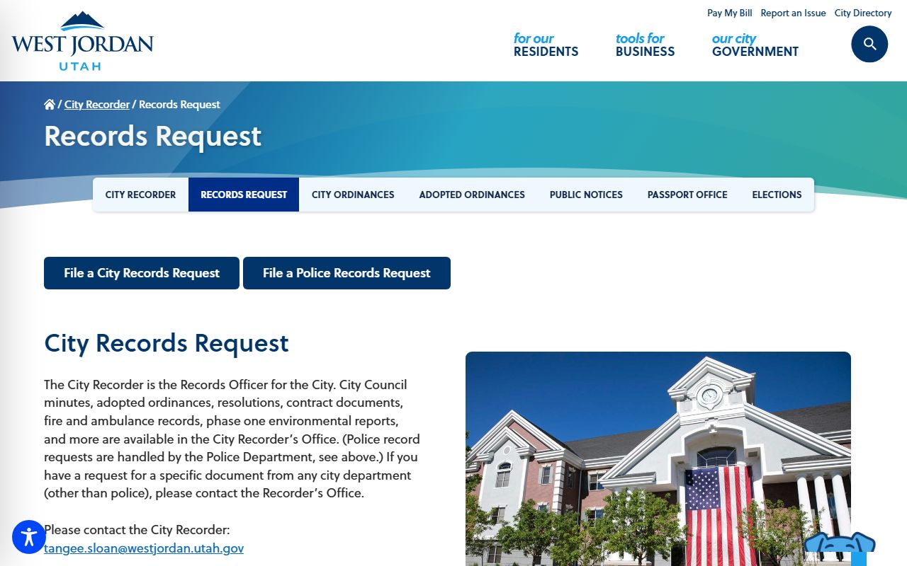 West Jordan City records request page for 72 hour booking documents