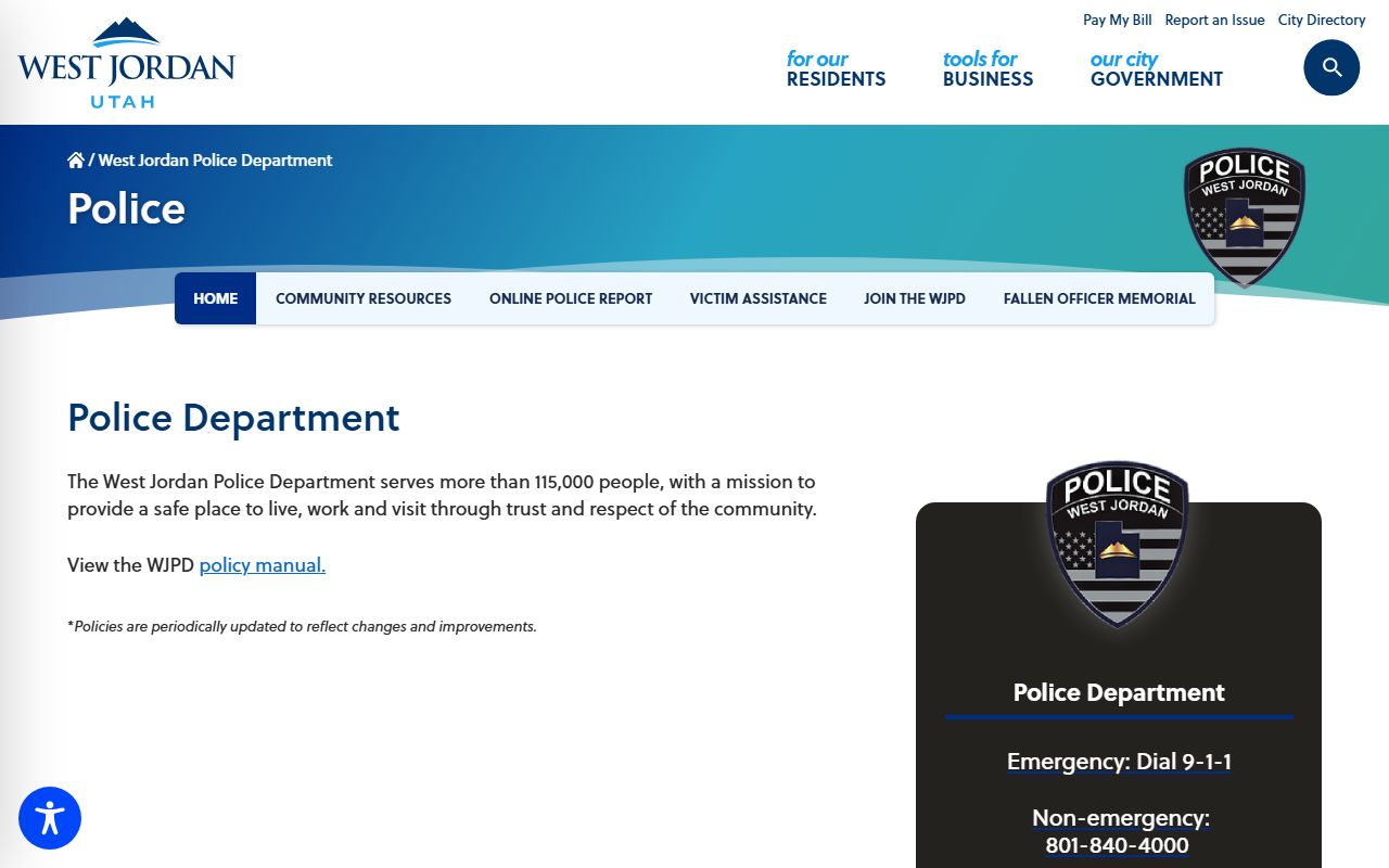 West Jordan Police Department website for 72 hour booking records