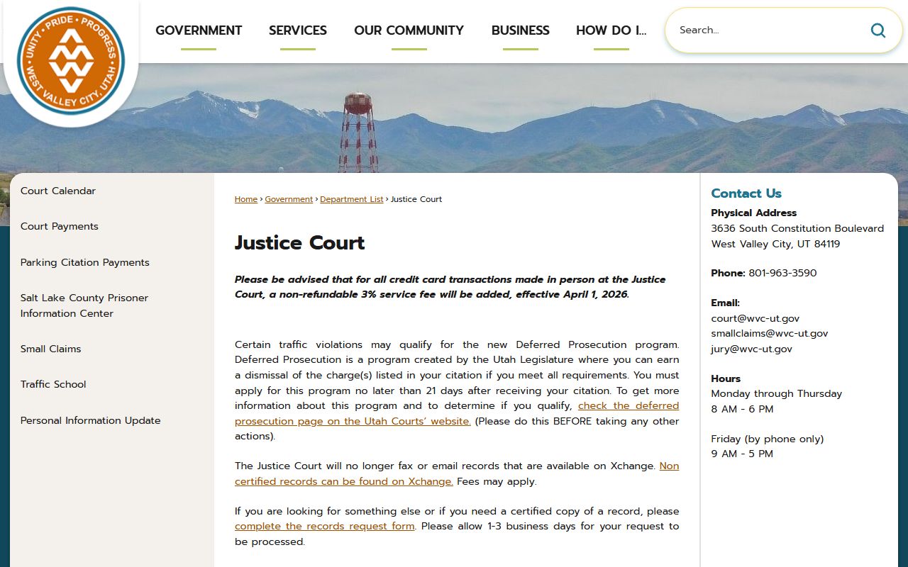 West Valley City Justice Court records for 72 hour booking cases