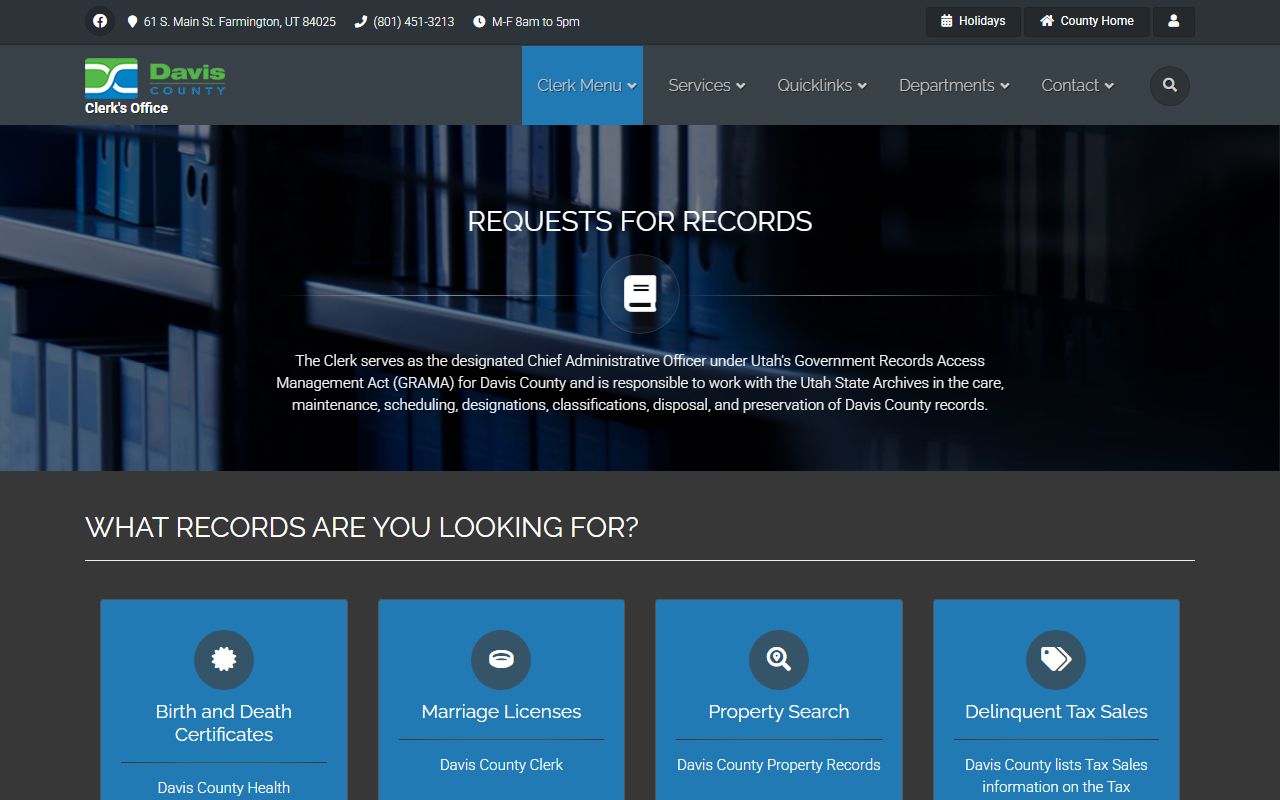 Davis County 72 hour booking GRAMA records request page