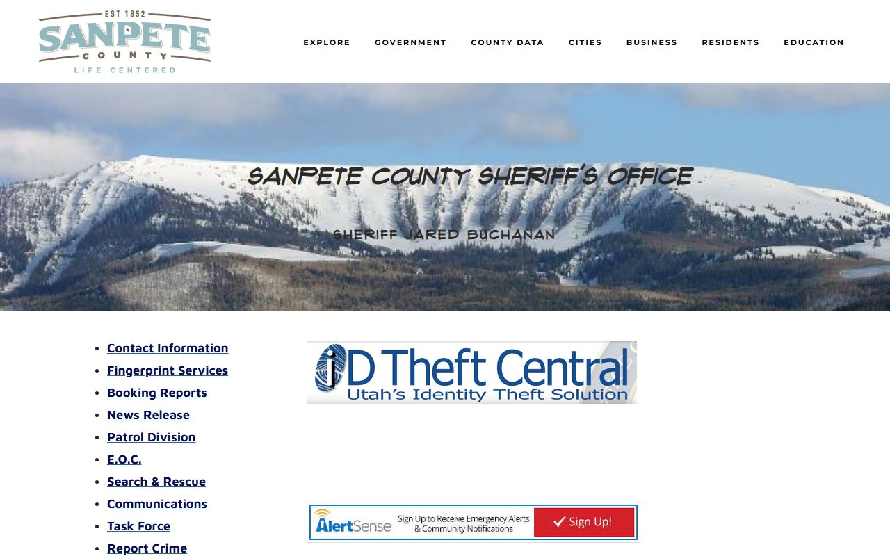 Sanpete County Sheriff's Department 72 hour booking page