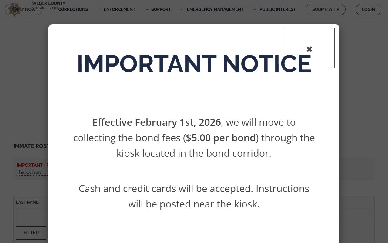 Weber County inmate roster showing 72 hour booking records